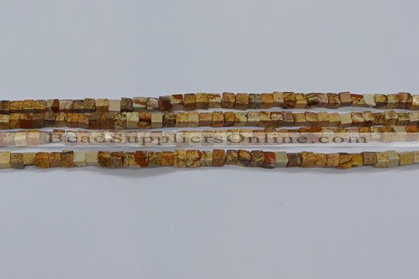 CCU309 15.5 inches 4*4mm cube picture jasper beads wholesale