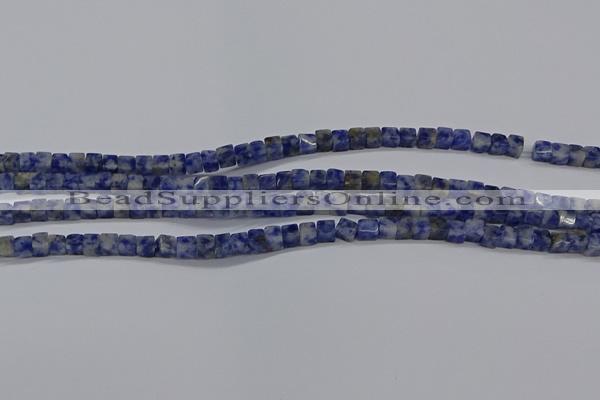 CCU313 15.5 inches 4*4mm cube blue spot stone beads wholesale