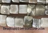 CCU458 15.5 inches 4*4mm cube fossil coral beads wholesale