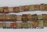 CCU52 15.5 inches 6*6mm cube New unakite beads wholesale