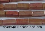 CCU717 15.5 inches 4*13mm cuboid pink wooden jasper beads wholesale