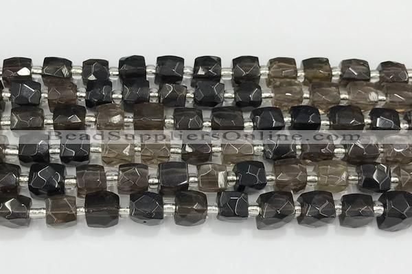 CCU752 15 inches 8*8mm faceted cube smoky quartz beads