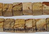 CCU80 15.5 inches 12*12mm cube picture jasper beads wholesale