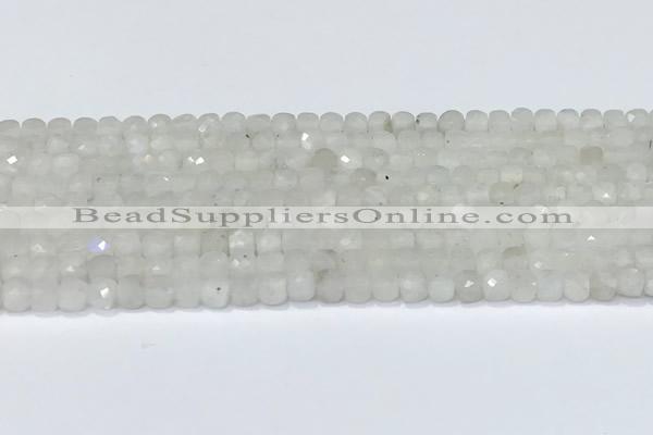 CCU830 15 inches 4mm faceted cube white moonstone beads