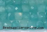 CCU835 15 inches 4mm faceted cube amazonite beads