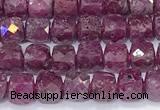 CCU842 15 inches 4mm faceted cube ruby beads