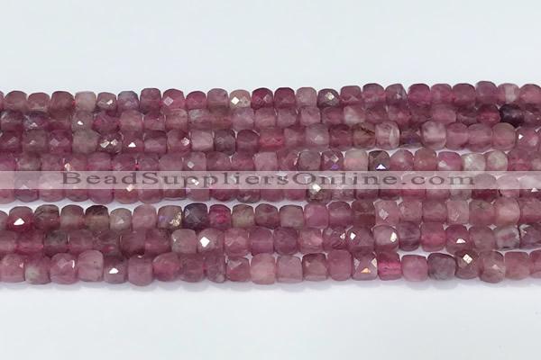 CCU843 15 inches 4mm faceted cube tourmaline beads