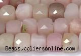 CCU848 15 inches 4mm faceted cube pink opal beads