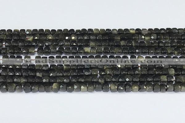 CCU852 15 inches 4mm faceted cube obsidian beads