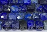 CCU854 15 inches 4mm faceted cube lapis lazuli beads