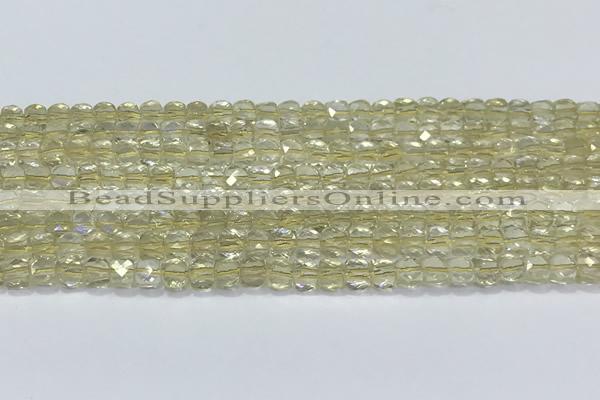 CCU861 15 inches 6mm faceted cube lemon quartz beads