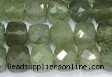 CCU862 15 inches 6mm faceted cube green apatite beads