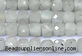 CCU870 15 inches 4mm faceted cube white moonstone beads