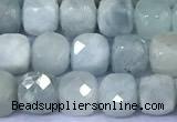 CCU872 15 inches 4mm faceted cube aquamarine beads