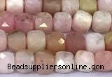 CCU904 15 inches 5mm - 6mm faceted cube pink opal beads