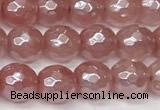 CCY665 15 inches 6mm faceted round AB-color cherry quartz beads