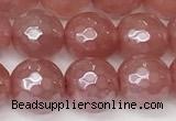 CCY666 15 inches 8mm faceted round AB-color cherry quartz beads