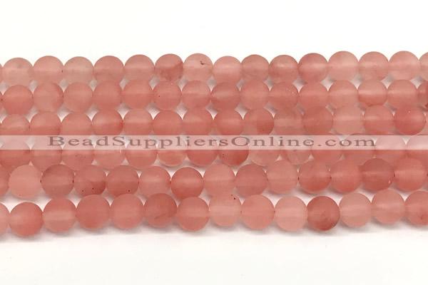 CCY672 15 inches 8mm round matte cherry quartz beads