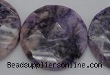 CDA328 15.5 inches 32mm faceted coin dyed dogtooth amethyst beads