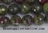 CDB323 15.5 inches 10mm faceted round dragon blood jasper beads