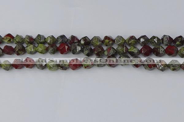 CDB337 15.5 inches 8mm faceted nuggets dragon blood jasper beads