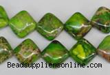 CDE122 15.5 inches 12*12mm diamond dyed sea sediment jasper beads