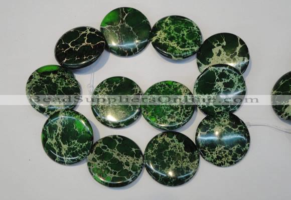 CDE177 15.5 inches 35mm flat round dyed sea sediment jasper beads