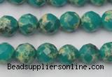 CDE2171 15.5 inches 8mm faceted round dyed sea sediment jasper beads