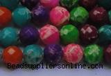 CDE2696 8mm faceted round mixed color sea sediment jasper beads