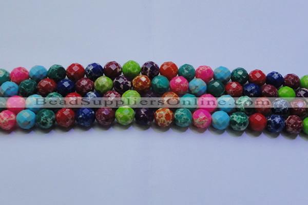 CDE2698 12mm faceted round mixed color sea sediment jasper beads