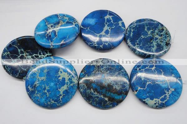 CDE312 15.5 inches 55mm flat round dyed sea sediment jasper beads