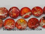 CDE518 15.5 inches 14mm flat round dyed sea sediment jasper beads