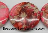 CDE661 15.5 inches 40mm flat round dyed sea sediment jasper beads