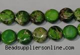 CDE936 15.5 inches 10mm flat round dyed sea sediment jasper beads