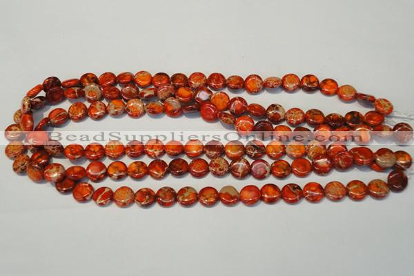 CDI516 15.5 inches 10mm flat round dyed imperial jasper beads