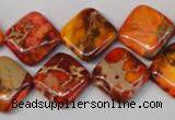 CDI545 15.5 inches 14*14mm diamond dyed imperial jasper beads