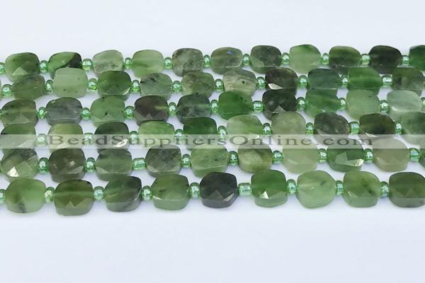 CDJ410 15.5 inches 8mm faceted square Canadian jade beads