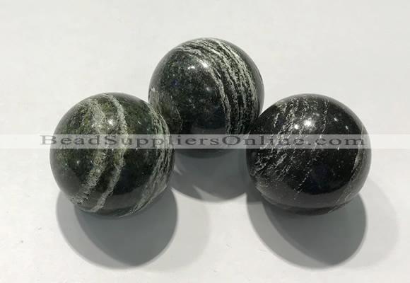 CDN1137 30mm round green silver line jasper decorations wholesale