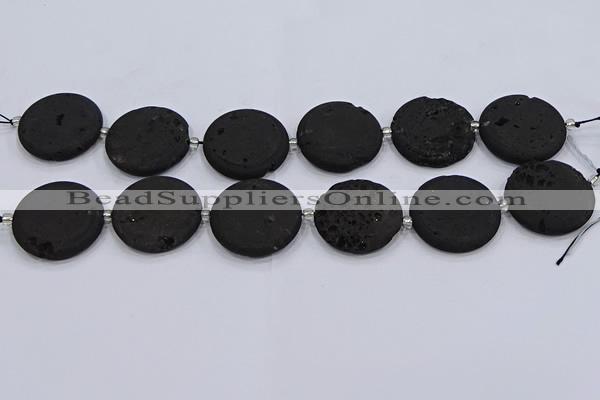 CDQ682 8 inches 30mm flat round druzy quartz beads wholesale