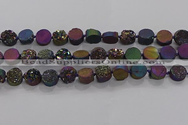 CDQ705 8 inches 12mm coin druzy quartz beads wholesale