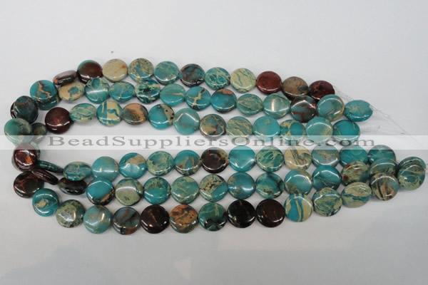 CDS32 15.5 inches 14mm flat round dyed serpentine jasper beads