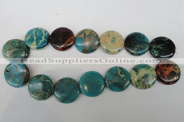 CDS33 15.5 inches 30mm flat round dyed serpentine jasper beads