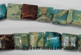 CDS38 12*12mm square double drilled dyed serpentine jasper beads