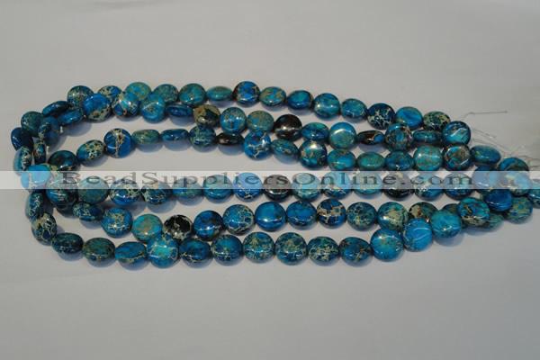 CDT305 15.5 inches 12mm flat round dyed aqua terra jasper beads