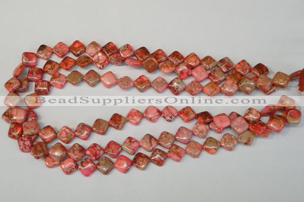 CDT568 15.5 inches 10*10mm diamond dyed aqua terra jasper beads