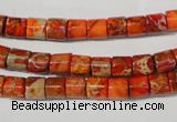 CDT735 15.5 inches 6*6mm tube dyed aqua terra jasper beads