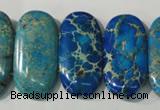 CDT917 15.5 inches 15*30mm oval double drilled dyed aqua terra jasper beads