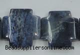 CDU05 15.5 inches 25*25mm cross natural blue dumortierite beads