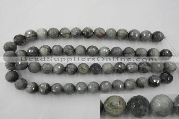 CEE355 15.5 inches 14mm faceted round eagle eye jasper beads