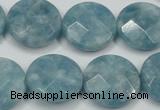 CEQ186 15.5 inches 20mm faceted coin blue sponge quartz beads